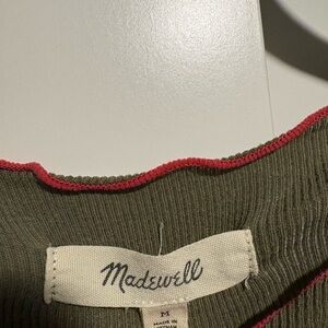 Madewell Olive Ribbed Tank with Pink Edge